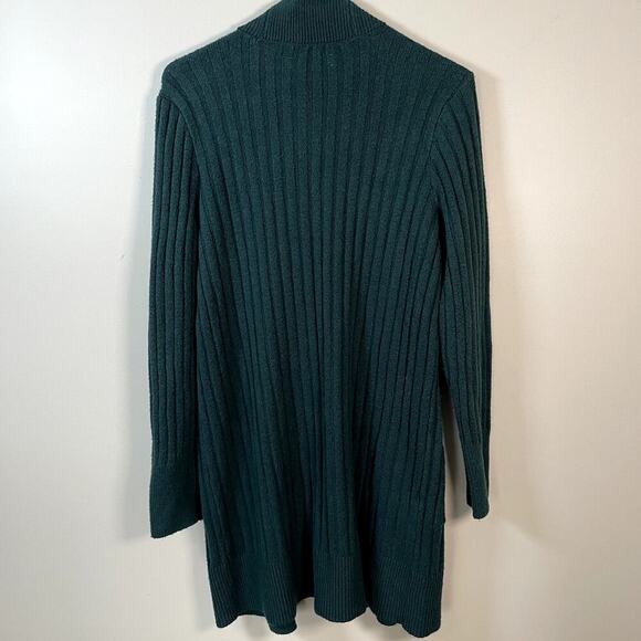 LOFT Womens M Hunter Green Open Front Stretchy Duster Cardigan Ribbed Preppy - Picture 4 of 7